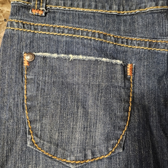 HOT TO TROT Retro Denim Mini Skirt Orange Stitching Above Knee Blue, Women's L - Picture 5 of 6